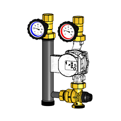 Насосная группа с термостатическим смесительным клапаном с насосом UPSO 25-65/180 без теплоизоляции