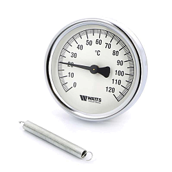 Термометр биметаллический WATTS F+R810 TCM накладной с пружиной, Ø63мм, 0…120°C